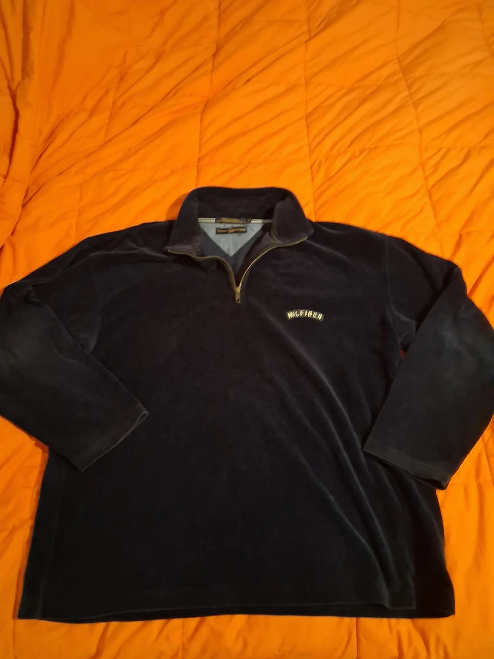 Vintage Tommy Hilfiger Jacket Mens XL Blue Velour Quarter Zip Pullover 90s - Picture 1 of 5